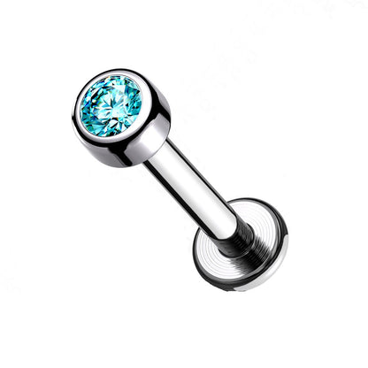 Internally Threaded Bezel Set CZ Crystal Labret Monroe Lip Cartilage Helix Tragus Stud - G23 Implant Grade Titanium