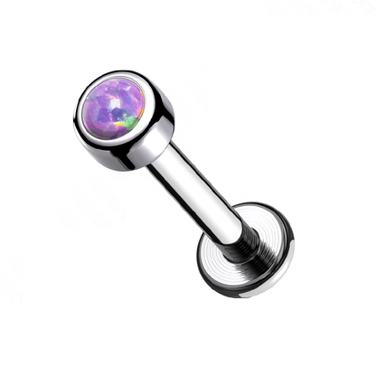 Bezel Set Round Synthetic Opal Internally Threaded Lip Cartilage Tragus Stud - G23 Implant Grade Titanium