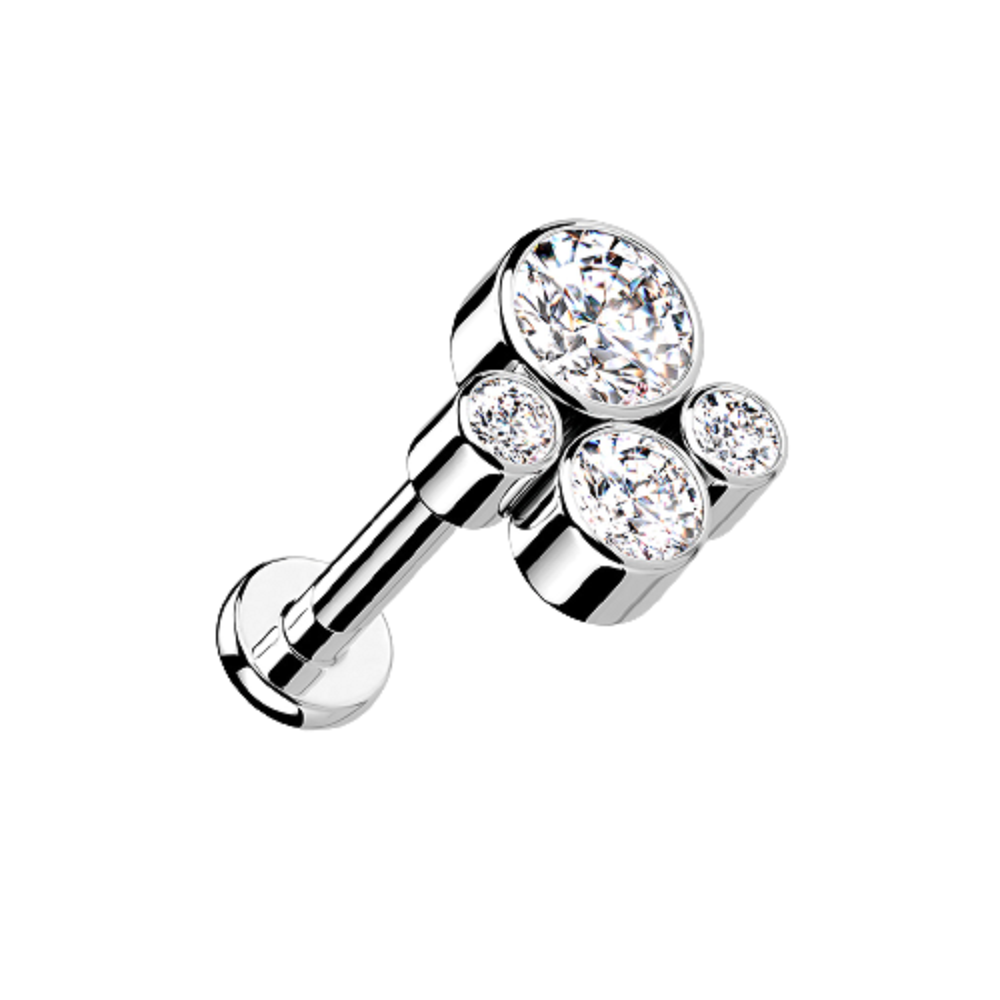 CZ Crystal Paw Print Internally Threaded Flat Back Stud - G23 Implant Grade Titanium