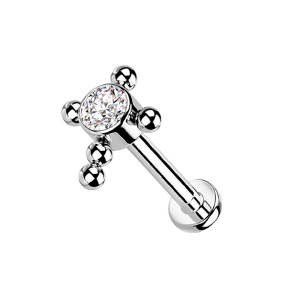 CZ Crystal Centered Ball Cross Internally Threaded Stud - G23 Implant Grade Titanium