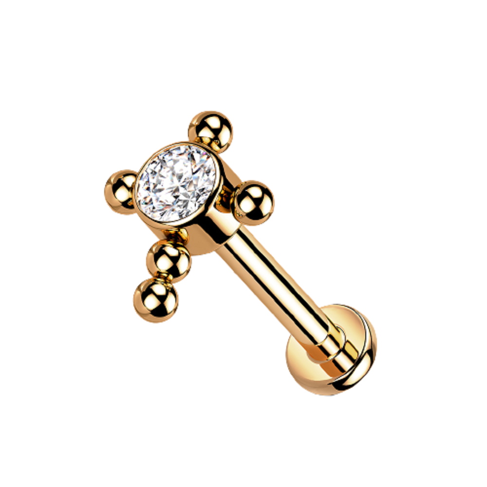 CZ Crystal Centered Ball Cross Internally Threaded Stud - G23 Implant Grade Titanium