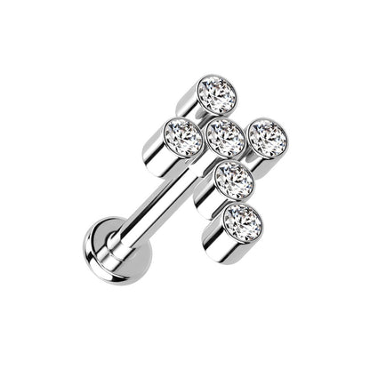 CZ Crystal Cross Top Internally Threaded Stud - G23 Implant Grade Titanium