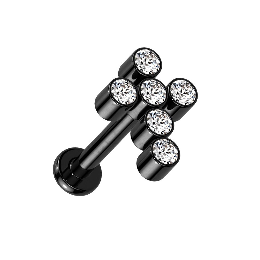 CZ Crystal Cross Top Internally Threaded Stud - G23 Implant Grade Titanium