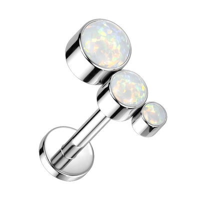 Descending Bezel Set Triple Opal Curved Internally Threaded Stud - G23 Implant Grade Titanium