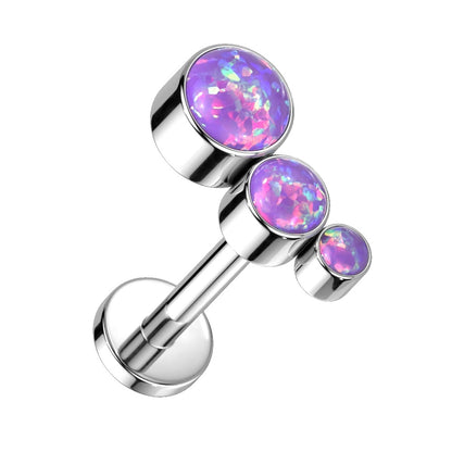 Descending Bezel Set Triple Opal Curved Internally Threaded Stud - G23 Implant Grade Titanium