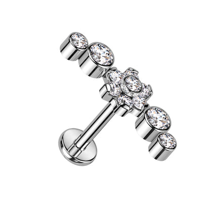 Internally Threaded CZ Crystal Flower Crawler Flat Back Stud - F136 Implant Grade Titanium