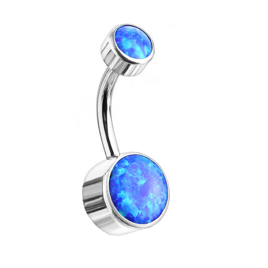 Internally Threaded Synthetic Opal Belly Button Ring - G23 Implant Grade Titanium