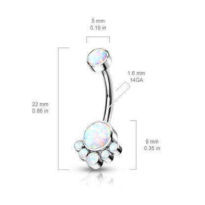 Internally Threaded Top Round Bezel Set Synthetic Opal Cluster Belly Button Ring - G23 Implant Grade Titanium