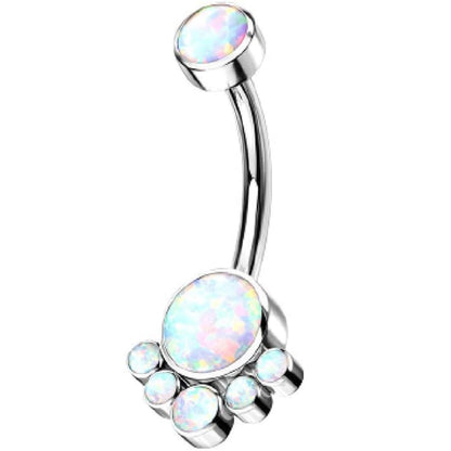 Internally Threaded Top Round Bezel Set Synthetic Opal Cluster Belly Button Ring - G23 Implant Grade Titanium