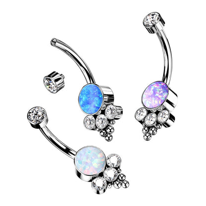 Synthetic Opal with Ball Clusters Internally Threaded Belly Button Ring - Implant Grade Titanium