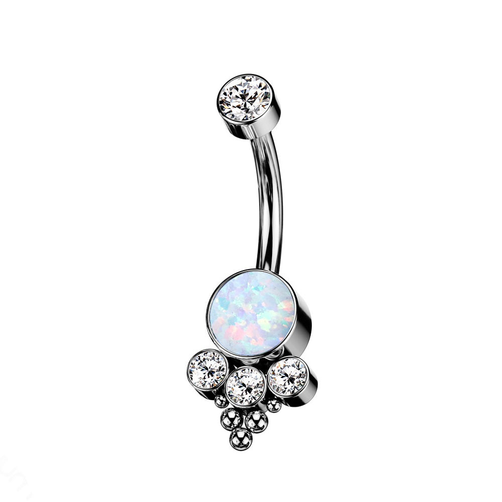 Synthetic Opal with Ball Clusters Internally Threaded Belly Button Ring - Implant Grade Titanium