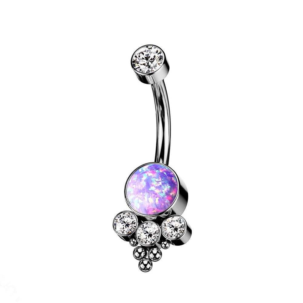 Synthetic Opal with Ball Clusters Internally Threaded Belly Button Ring - Implant Grade Titanium
