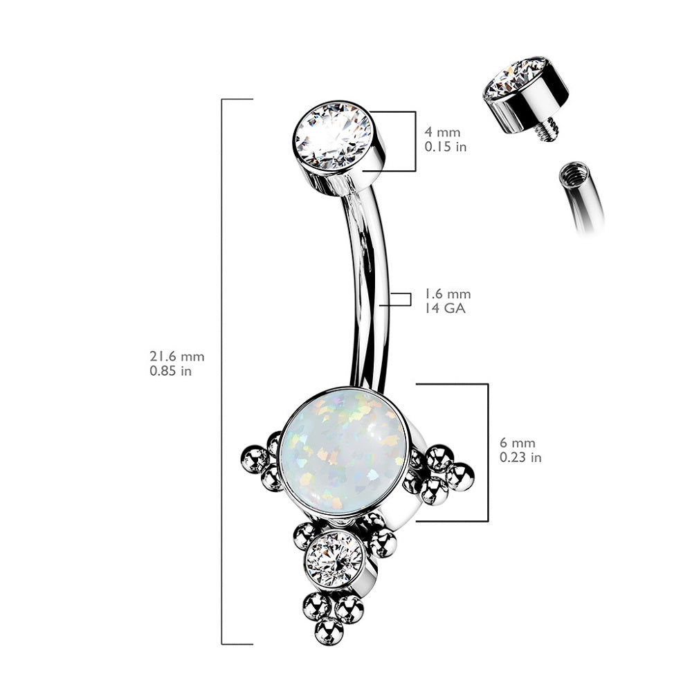 Bezel Set Gem with Ball Clusters Internally Threaded Belly Button Ring - G23 Implant Grade Titanium