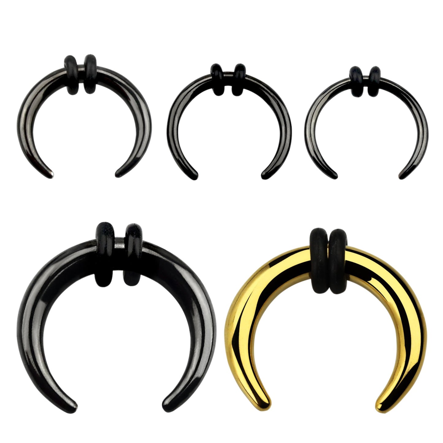 Septum Pincher Nose Ring with 2 Black O-Rings - PVD Plated Stainless Steel