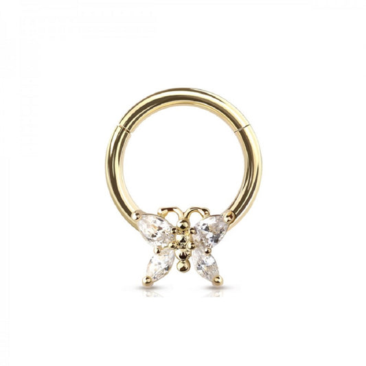 Prong CZ Set Butterfly Front Facing Hinged Segment Ring - 316L Stainless Steel