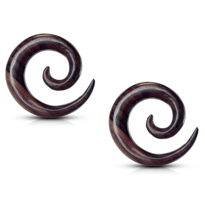 Organic Sono Wood Spiral Tapered Hanger Ear Plugs - Pair