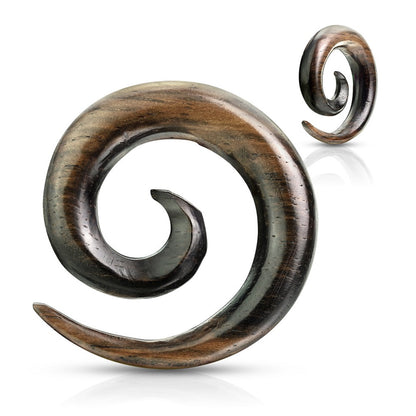 Striped Ebony Wood Spiral Tapered Plugs - Pair