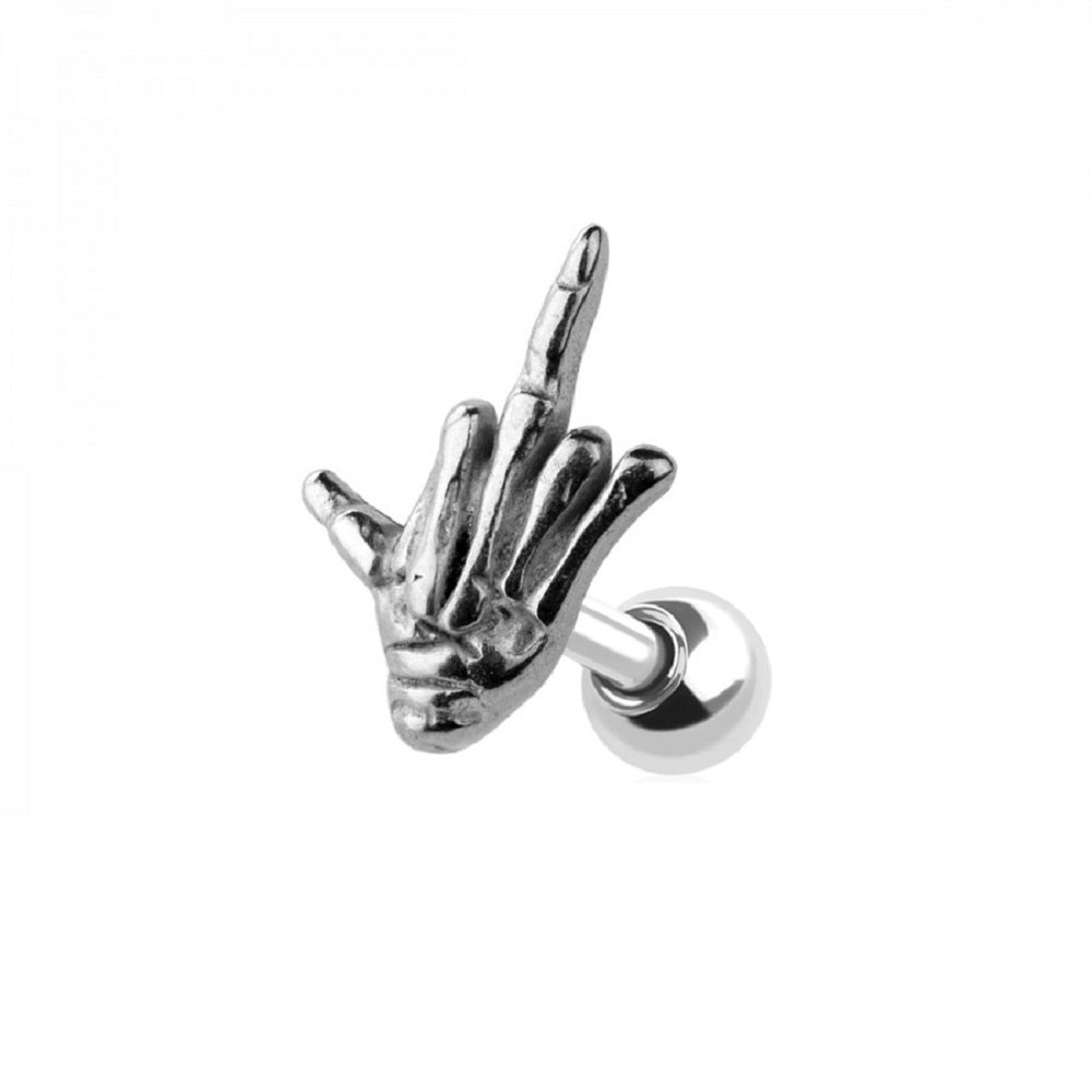 Skeleton Middle Finger Cartilage Tragus Barbell - Stainless Steel