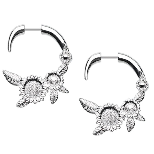 Sunflowers Fake Hanging Taper Earrings - Stainless Steel - Pair