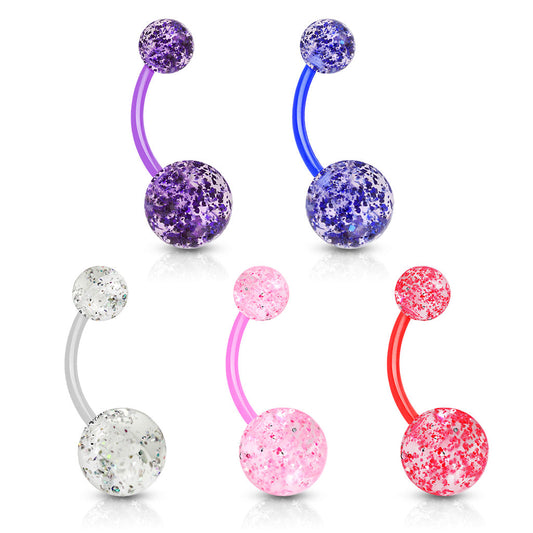 Set of 5 Ultra Glitter Acrylic Ball End Belly Button Rings