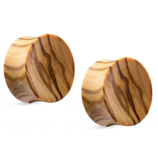 Olive Wood Double Flared Solid Organic Ear Plugs Gauges - Pair