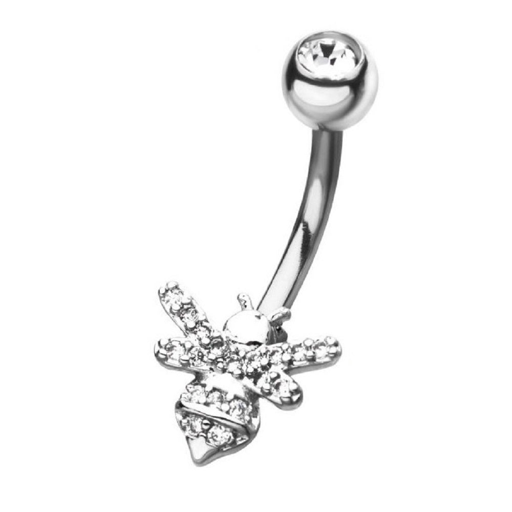 CZ Crystal Honey Bee Belly Button Ring - Stainless Steel