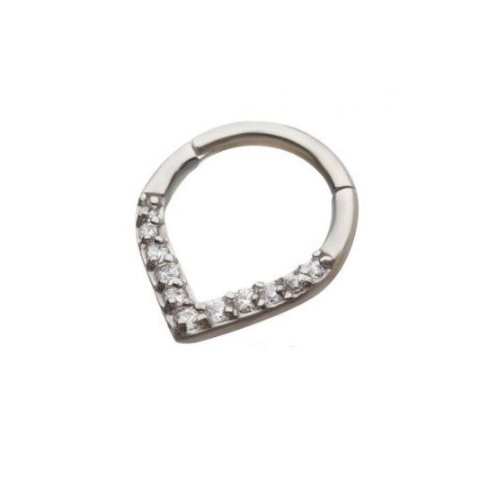 Crystal V-Shaped Teardrop Hinged Segment Ring - Stainless Steel