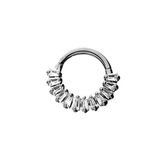 Baguette CZ Crystal Lined Hinged Segment Clicker Ring - Stainless Steel