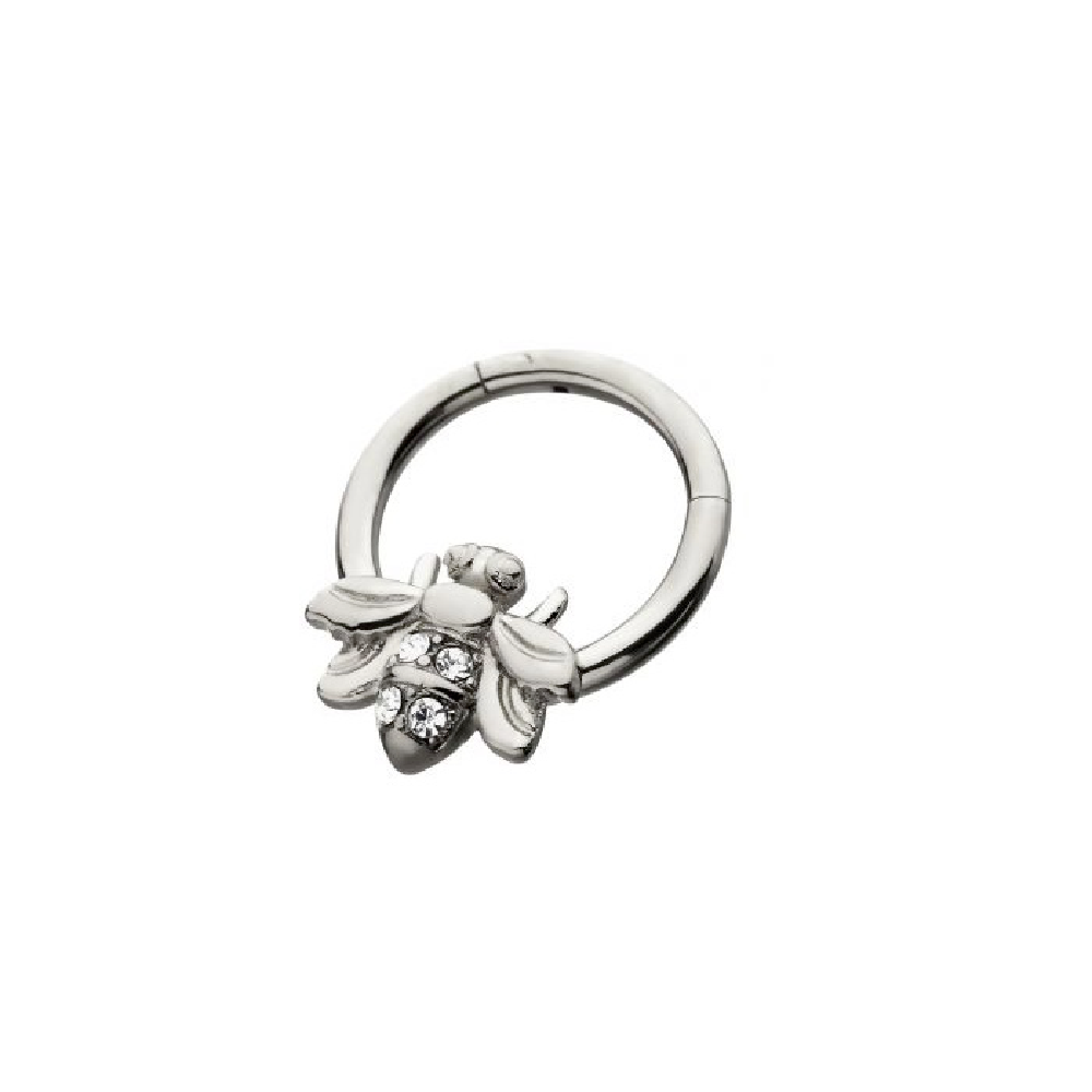 Crystal Honey Bee Hinged Segment Ring - Stainless Steel