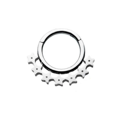 Wild West 7 Star Edged Seamless Septum Cartilage Helix Daith Hinged Segment Clicker Ring - 316L Stainless Steel