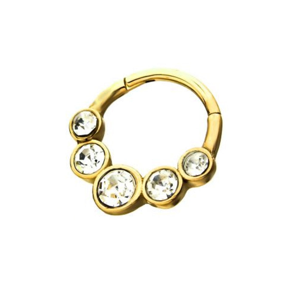 Ascending Order Five Rounded Clear CZ Gems Seamless Hinged Segment Clicker Ring - 316L Stainless Steel