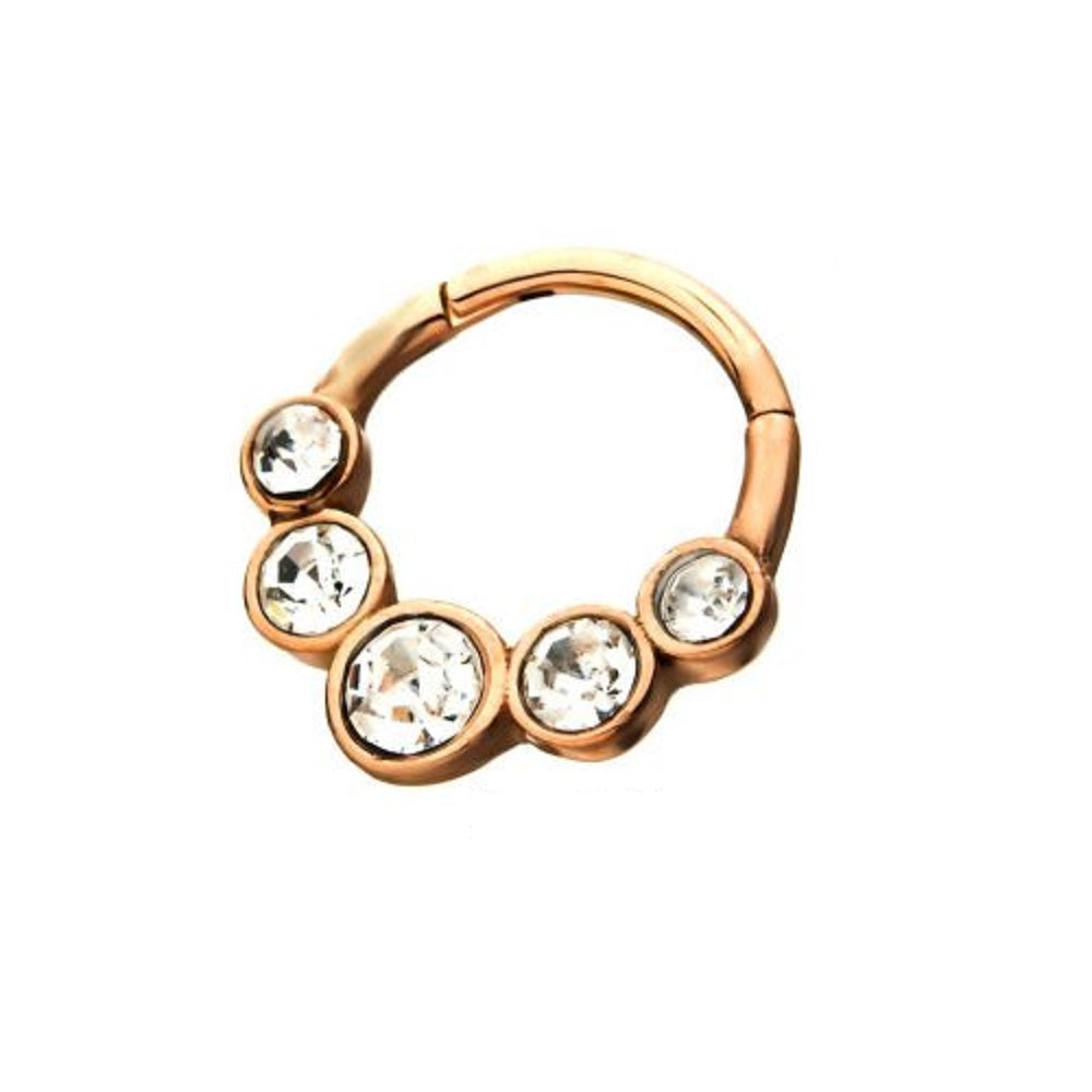 Ascending Order Five Rounded Clear CZ Gems Seamless Hinged Segment Clicker Ring - 316L Stainless Steel