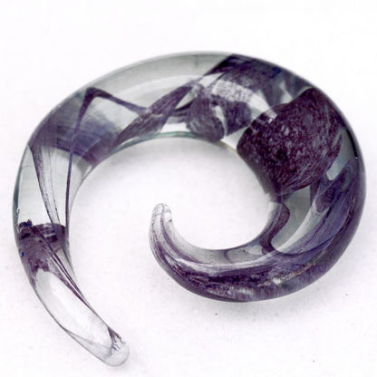 Swirling Purple Ribbon inside Glass Spiral Taper Plugs - Pair
